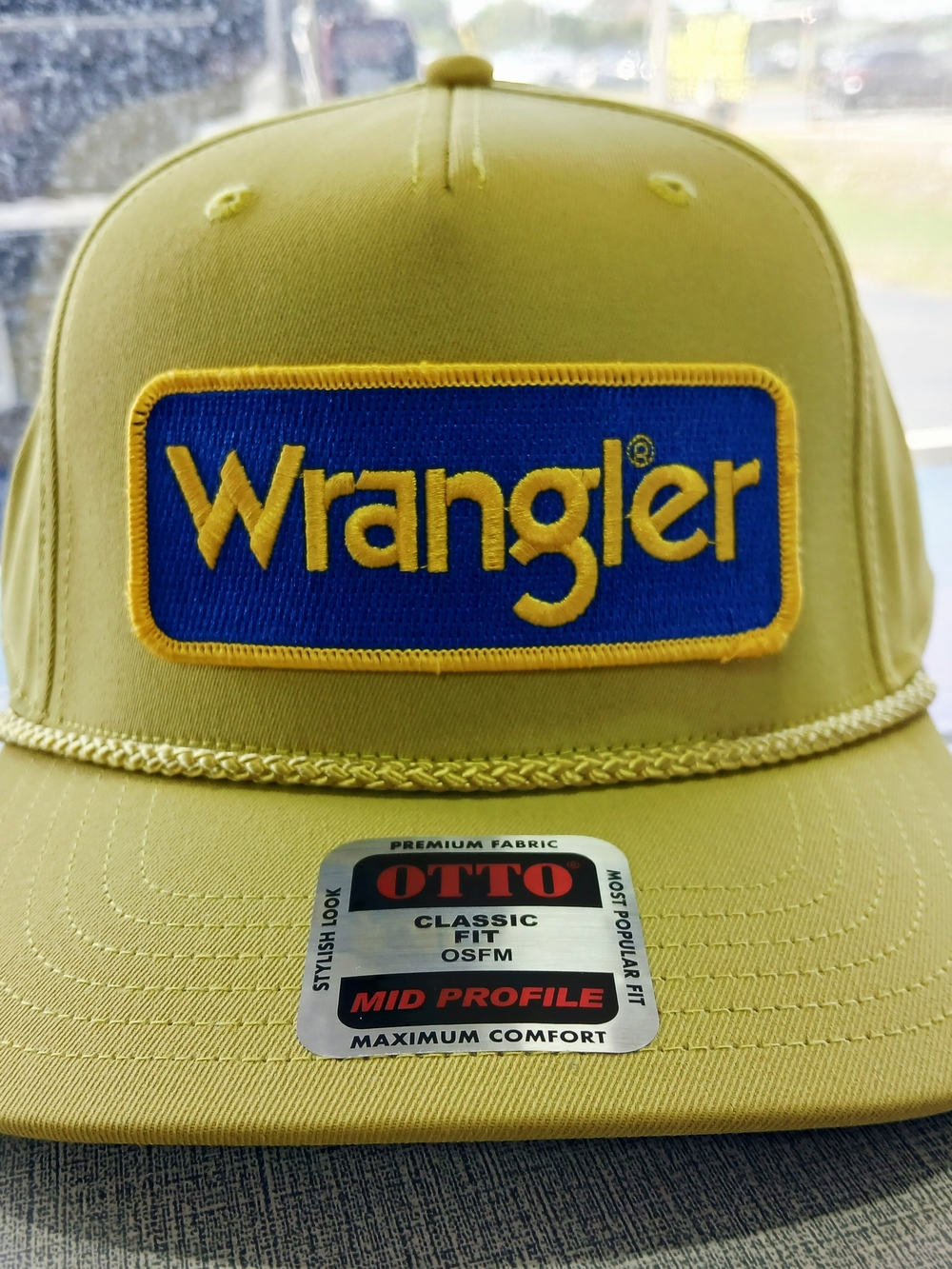 OTTO Green/Yellow Trucker Cap with Blue Wrangler Patch